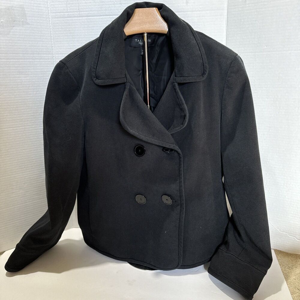 Talbots Women’s Sz 14P Black‎ Blazer Business Causal Cotton/Silk Cropped